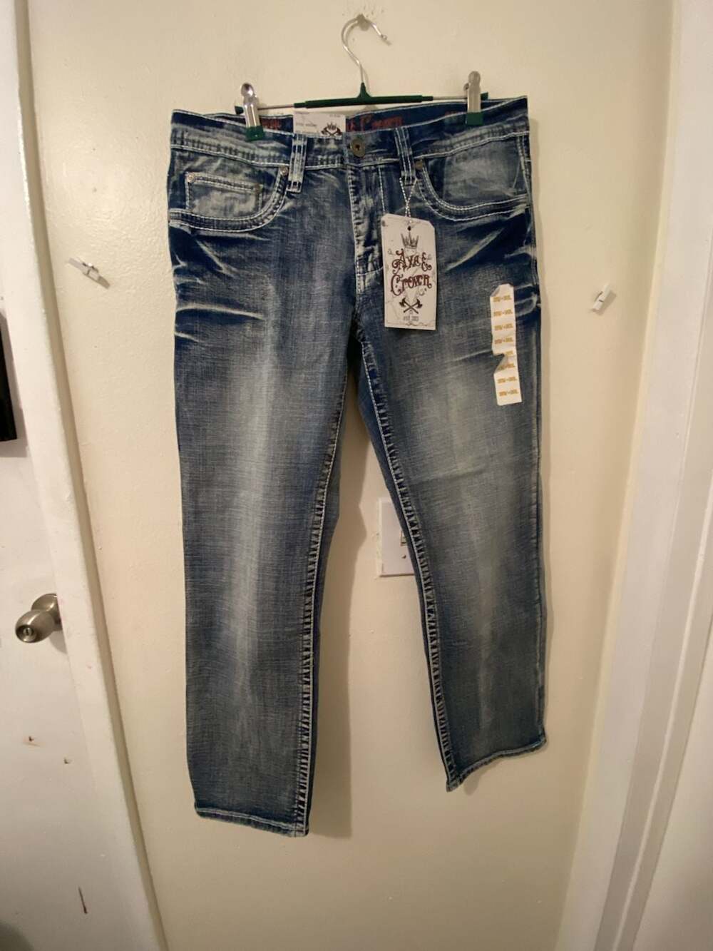 Axe & Crown Anoint Straight Jeans Size 31x30 Blue Embellished Skull Cross